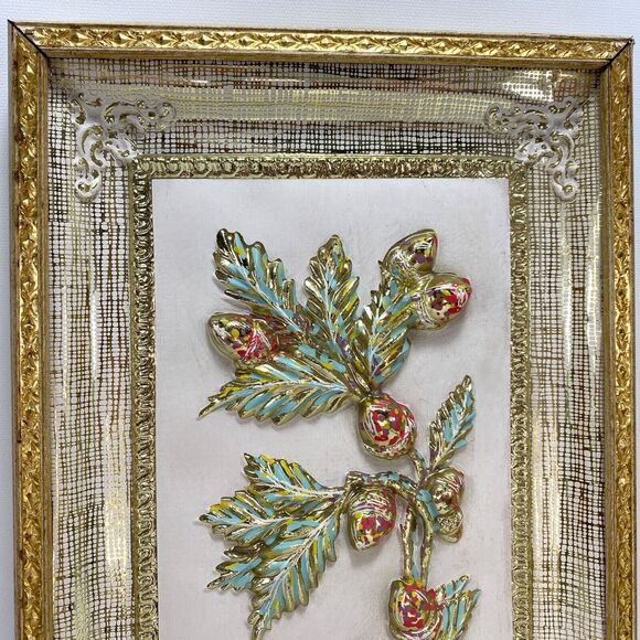 Vintage MCM Metalcraft 3D Picture Art Season Autumn Gold Pastel Woman Cupid Oak - Picture 2 of 14